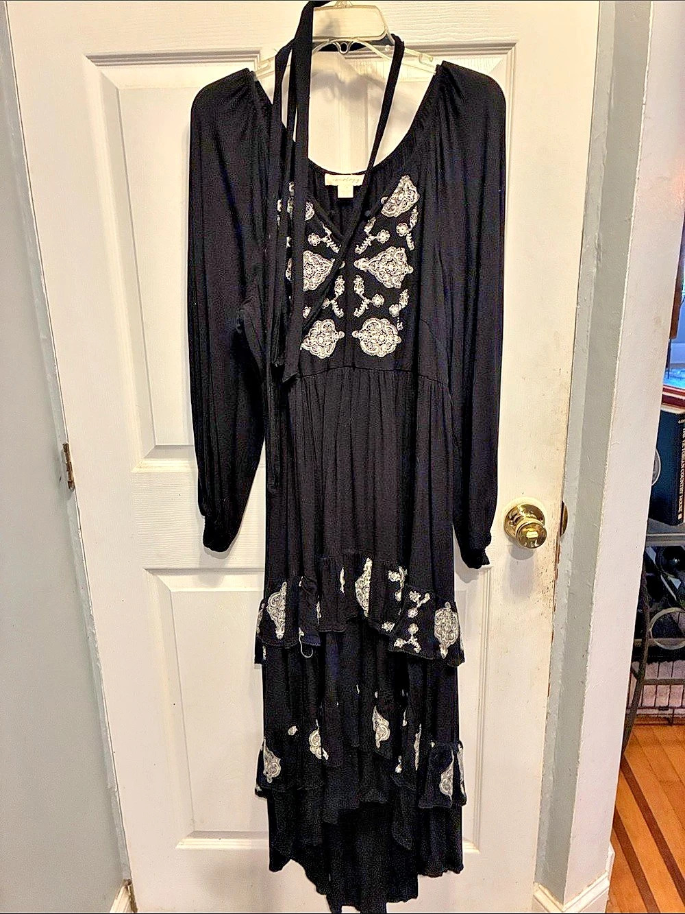 aerology Paisley Tiered Maxi Dress in Black & White Size 14